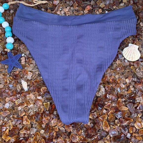 NWT New! L*Space Pointelle Rib Court Bikini Swim Bottom Slate Blue Small Beach - Picture 6 of 10